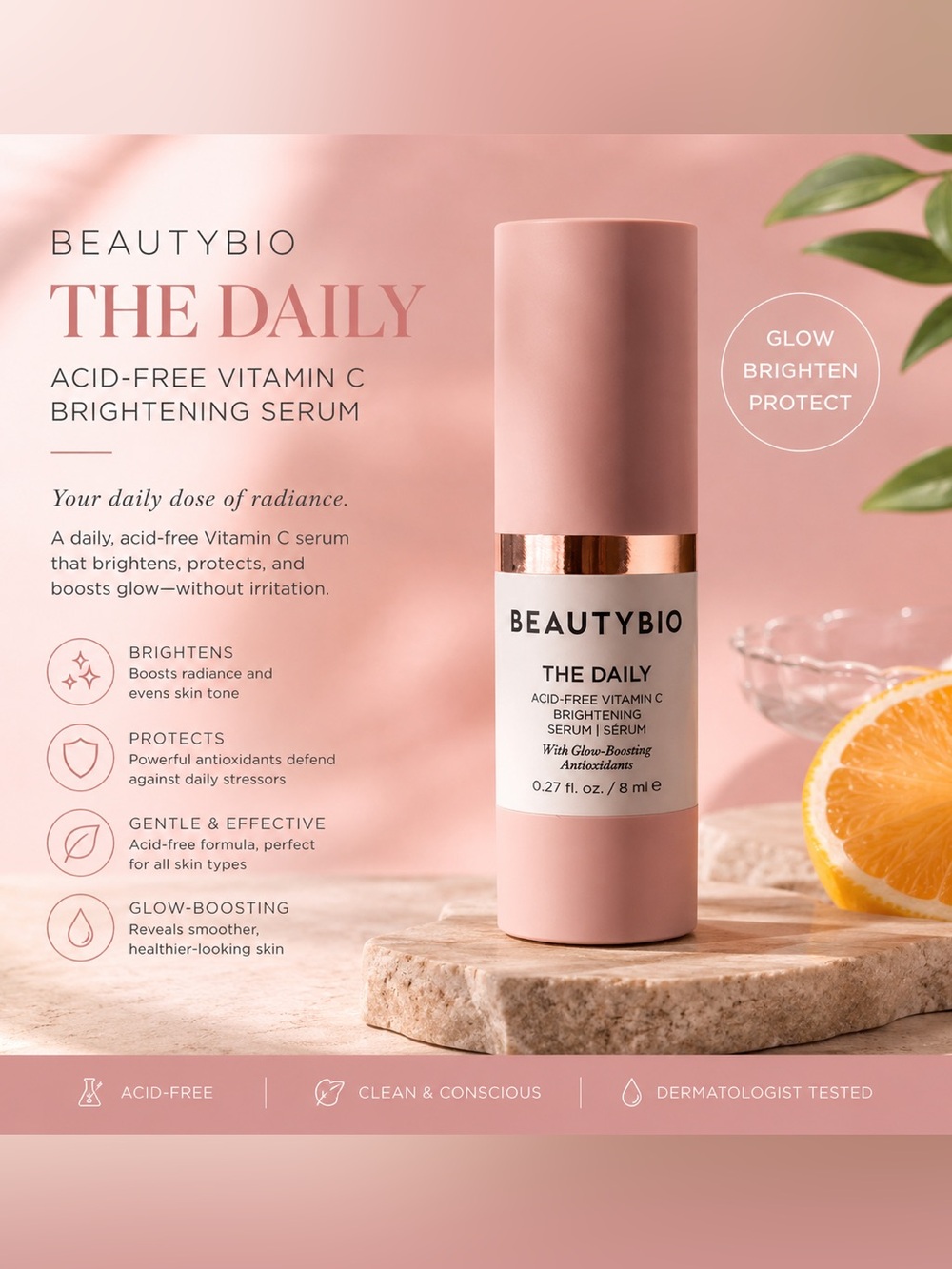 NEW/Sealed BeautyBio The Daily Acid Free Vitamin C Brightening Serum-Travel Size